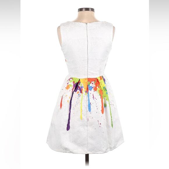 Fu Gui Xing white brocade splatter paint dress, size small - Picture 3 of 7